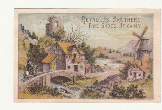 Reynolds Brothers Shoes Utica Ny Windmill L G W Kohn Saginaw City Mi Card C1880s