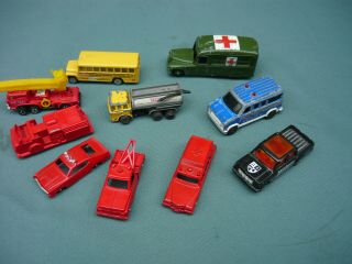 10 Vintage Metal Toy Vehicles Fire,  Police,  Medical,  Gas Truck,  School Bus,  Wrecker