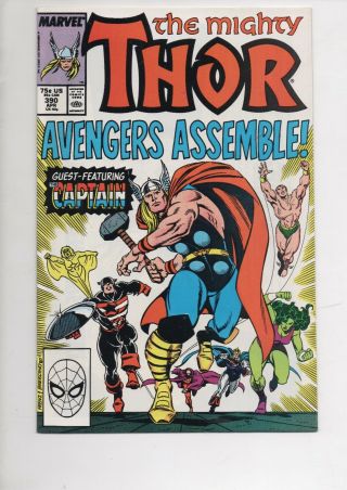 Thor 390 Comic Book From 1988 In Nm 9.  4/captain America Wields Mjolnir/endgame