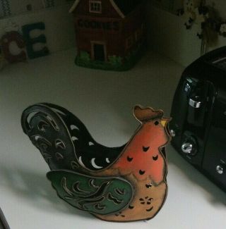 Hand Crafted Tin Chicken / Candle Holder.  Tastefully Hand Painted.