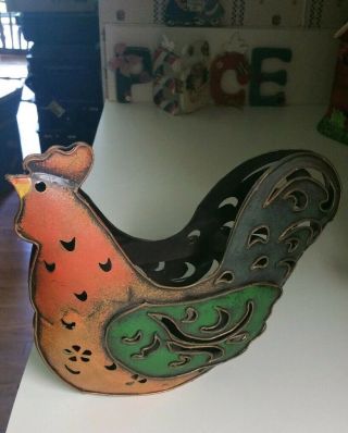 Hand crafted tin chicken / candle holder.  Tastefully hand painted. 2