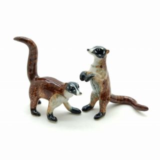 2 Coatimundi Red Raccoon Panda Bear Ceramic Figurine Animal Statue - Cfx021