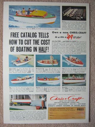 Vintage 1953 Chris - Craft Boat Kits Outboard Express Cruiser Speedboat Print Ad