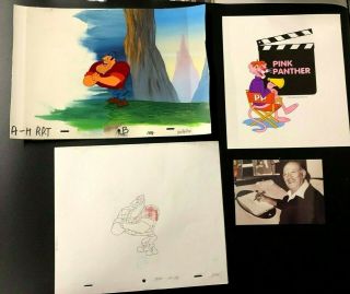 Pink Panther Production Cel & Prod Background & Drawing - Studio Card - Fritz Photo