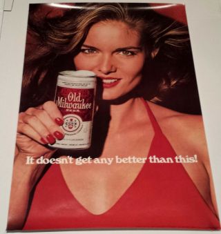 Vintage 1979 Old Milwaukee Beer Poster Sign W/ Pretty Girl
