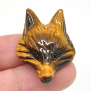 Fox Head Pendant Yellow Tiger Eye Quartz Crystal Healing Stone Carving Necklace