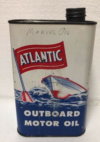 Rare Vintage Atlantic Outboard Motor Oil Quart Can Empty
