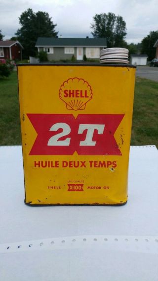 Vintage French Shell 2 - Cycle / 2 Temps X - 100 Tin Can Oil By Shell Motor Oil