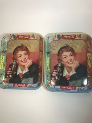 2 Vintage Coca - Cola 4 Seasons Metal Serving Trays 1950s Have A Coke