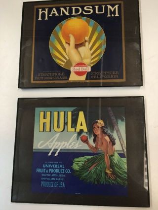 Handsum Brand Fruit Hula Apples Vintage Fruit Advertising Set Of 2 10x11 Framed