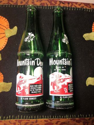 2 Vintage Green Mountain Dew Glass Bottles Hillbilly