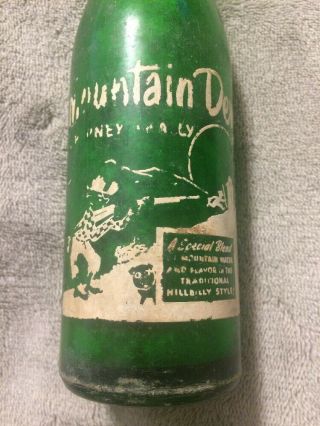 Vintage Hillbilly Mountain Dew Soda Bottle Barney And Ally Green Glass White Acl