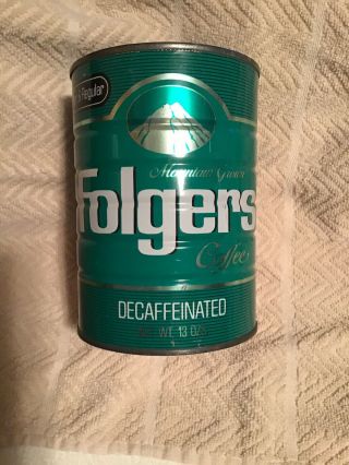 Vintage Coffee Tin Can Folgers Aroma Roasted 13 Oz Green With Lid