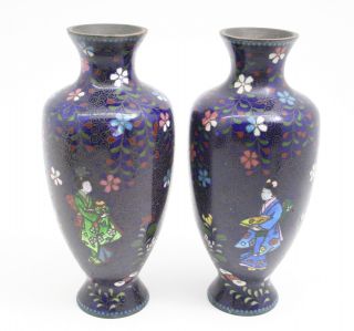 A Pair Japanese Cloisonne Vases With Geisha Girls Circa 1910