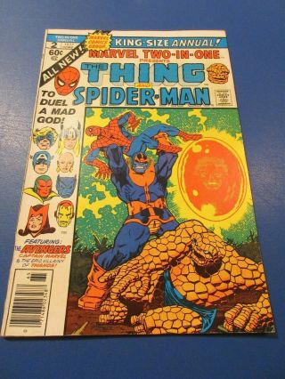 Marvel 2 In 1 Annual 2 Bronze Age Fvf Beauty Thanos Spider - Man