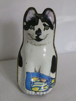 Vintage Mini Black & White Cat Tin 2 Piece Litho Box Made In England From1986