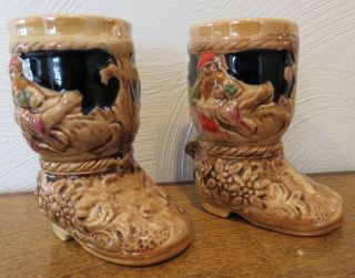 2 Vintage German Style Stein Ceramic Shoe Boots Planter - 4 1/2 " Tall