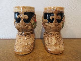 2 Vintage German Style Stein Ceramic Shoe Boots Planter - 4 1/2 