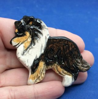 Collie Sheltie Dog Pin Brooch Jewelry Sculpture Painting Hand Made Art