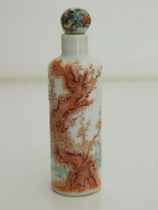 Fine Antique Qing Dynasty Chinese Porcelain Snuff Bottle With Prunus Tree