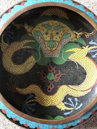 FINE QUALITY ANTIQUE CHINESE CLOISONNE DRAGON BOWL CENSER CHARACTER MARK 2