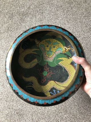 FINE QUALITY ANTIQUE CHINESE CLOISONNE DRAGON BOWL CENSER CHARACTER MARK 4