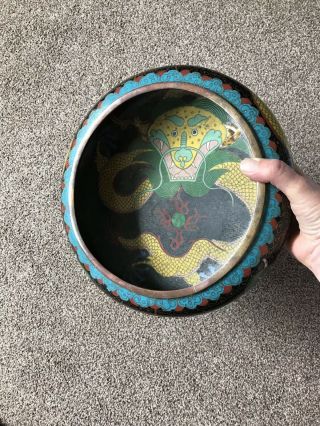 FINE QUALITY ANTIQUE CHINESE CLOISONNE DRAGON BOWL CENSER CHARACTER MARK 6