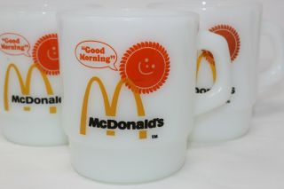 3 Vintage Good Morning Anchor Hocking Milk Glass Coffee Mug Cup Mcdonalds
