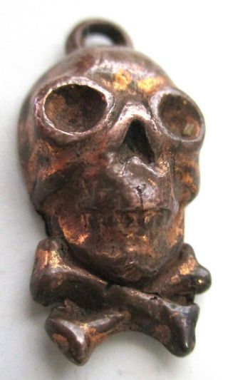 Rare 1920’s Copper Clad Cracker Jack Prize Skull & Crossbones Gumball Charm