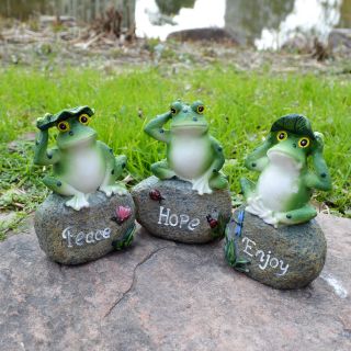 Set Of 3 Frog Figurines Collectible Resin Fairy Garden Statues Home Decoration