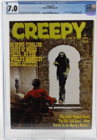 Warren Creepy 3 Comic Book Cgc 7.  0 1st Edgar Allen Poe Adaption Frazetta Art
