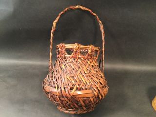 Antique 19th c Japanese Woven Bamboo Ikebana Flower Vessel Basket 15 x 10 3