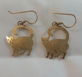 Vintage Wild Bryde Gold Tone Cat Dangle Earrings