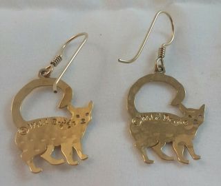 vintage Wild Bryde Gold tone cat Dangle Earrings 2