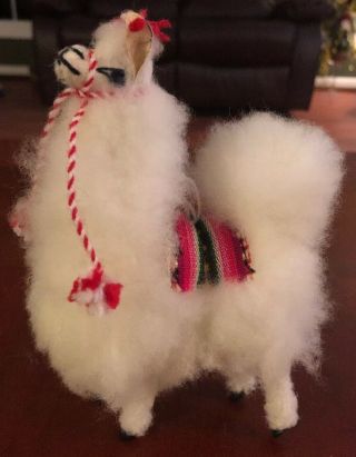 Llama 6 1/2 " White Stuffed Toy Real Soft Fluffy Alpaca Fur Andes Peru