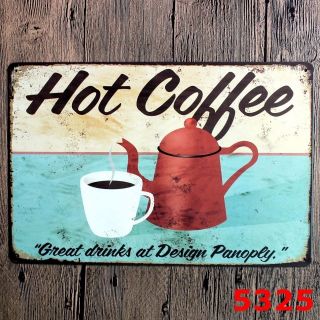 Metal Tin Sign Hot Coffee Decor Bar Pub Home Vintage Retro Poster Cafe Art