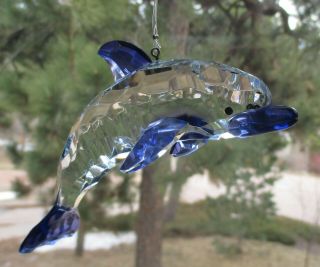 B Blue Hanging Dolphin Figurine Ornament Crystal Expressions Ganz Suncatcher