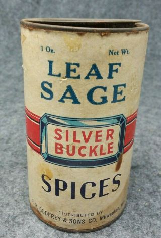 SILVER BUCKLE 1 oz.  Leaf Sage Spice Tin E.  R.  GODFREY & SON ' S CO.  Milwaukee,  WI 3