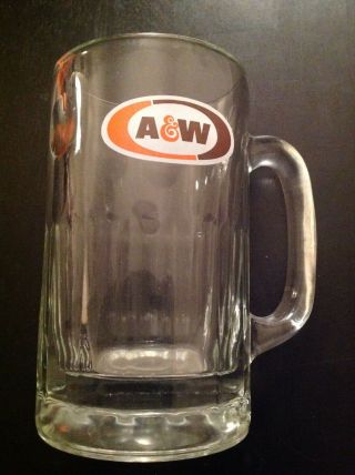 Vintage A&w Root Beer Logo Heavy Glass Mug With Handle Thumbprint Design