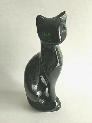 Vintage Porcelain Ceramic Black Cat Kitten Figurine Green Eyes 11 " X 4 " X 3 "