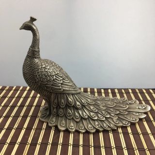 Chinese Old Tibet Silver Carving Peacock Peafowl Bird Animal Statue