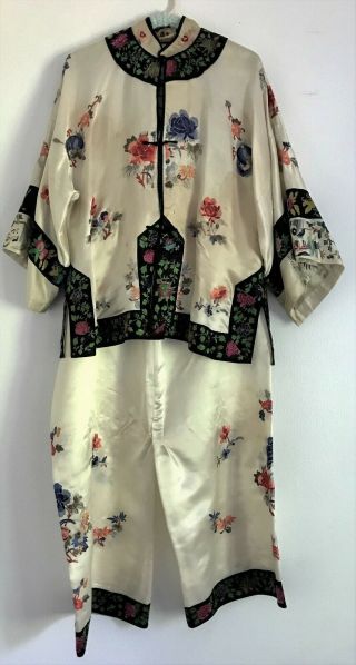 Antique Chinese Silk Embroidered Women ' s Outfit Robe and Pants 2