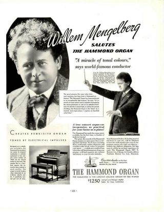 1937 Hammond Organ Ad W/ Conductor Willem Mengelberg - Antique Vtg Print 14x11 "