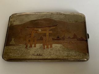 Antique Chinese Sterling Silver Inlay Engraved Cigarette Card Case K.  Uyeda C1900