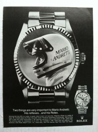 1979 Rolex Oyster Perpetual Day - Date Chronometer Mario Andretti Ad Advertising