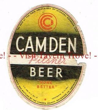 1930s Tax Paid Camden Pilsner Beer Jersey 12oz Label
