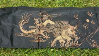 Antique Chinese Qing Dynasty Embroidered Silk Dragon Panel Textile 20th Century 2