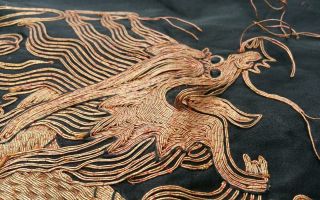 Antique Chinese Qing Dynasty Embroidered Silk Dragon Panel Textile 20th Century 4
