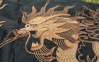 Antique Chinese Qing Dynasty Embroidered Silk Dragon Panel Textile 20th Century 5