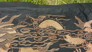Antique Chinese Qing Dynasty Embroidered Silk Dragon Panel Textile 20th Century 8